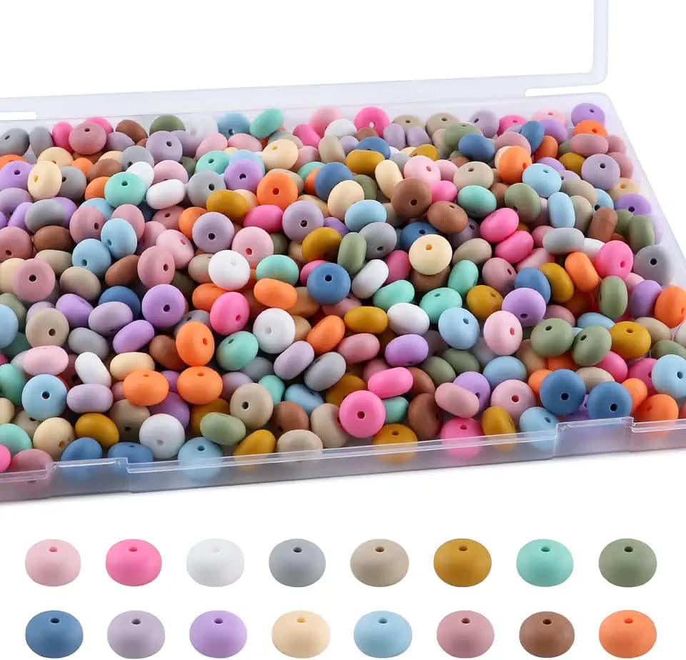 Sunrony 272Pcs Mixed Soft Color 14mm Abacus Silicone Beads for Keychain Making, Multicolor Lentil Silicone Beads for Pens and Necklace Bracelet Crafts Making (Multicolor Soft)