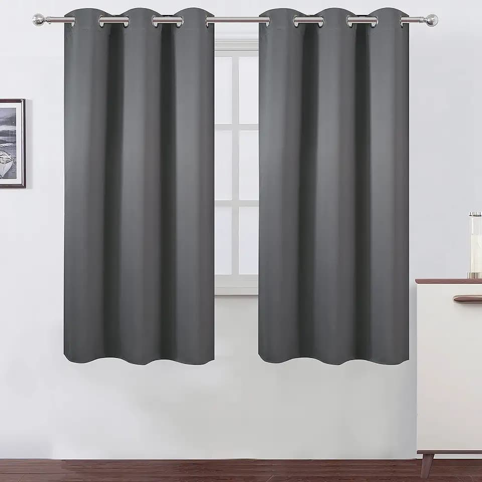 LEMOMO Frost Grey Blackout Curtains 34 x 63 Inch Length/Set of 2 Curtain Panels/Thermal Insulated Room Darkening Blackout Curtains for Bedroom