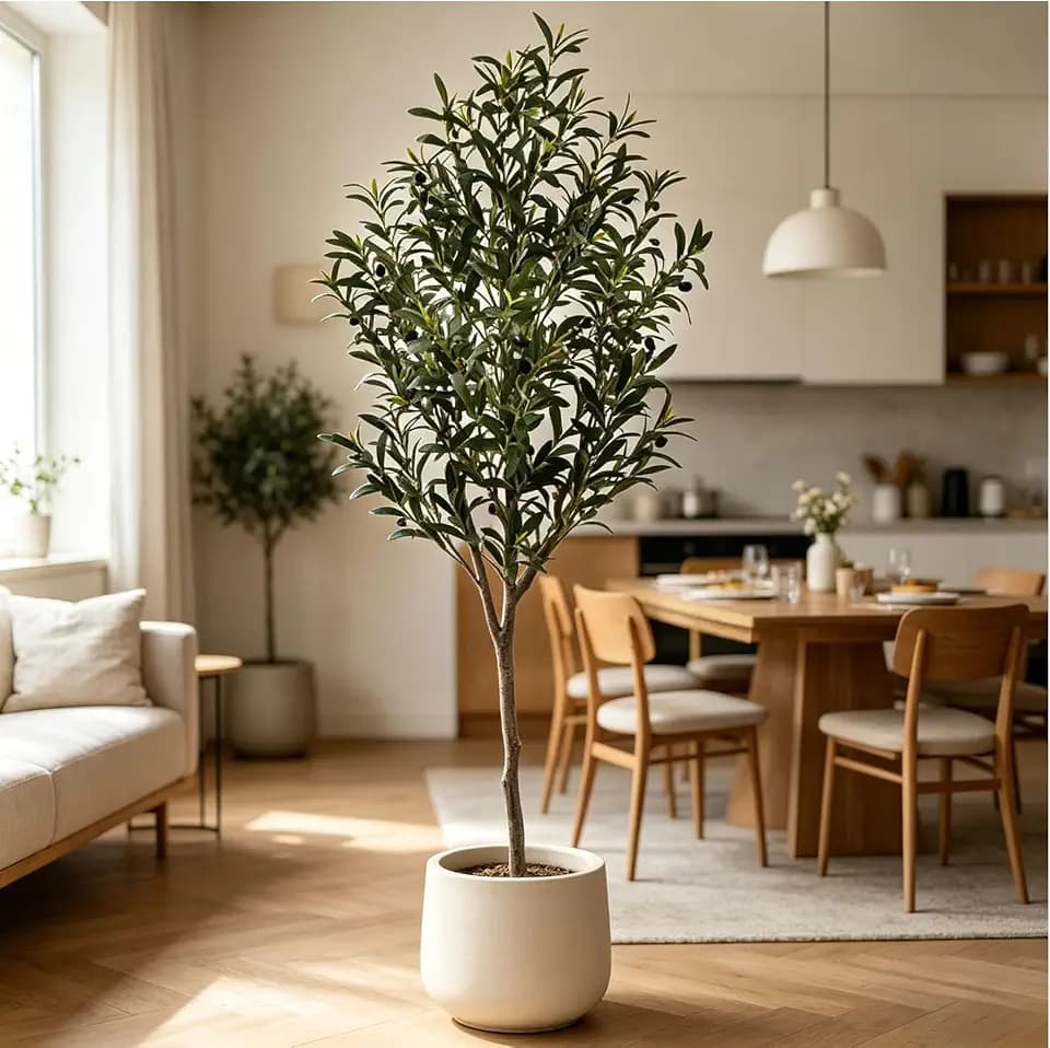 6FT Artificial Olive Tree, Lifelike Large Faux Silk Plant with Realistic Wood Trunk Perfect Floor Plant for Living Room, Office and Corner Decor, Housewarming Gift