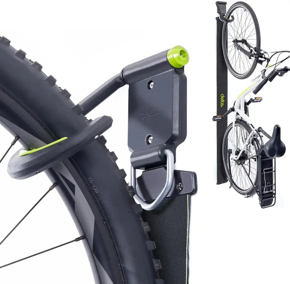 Delta Wall Ride Bike Rack Wall Mount with Tire Wall Guard Cycle – Vertical Bike Mount Holds Up to 100 lbs – Fully Adjustable Vertical Hanger Hook Design Provides Easy Bicycle Storage Access