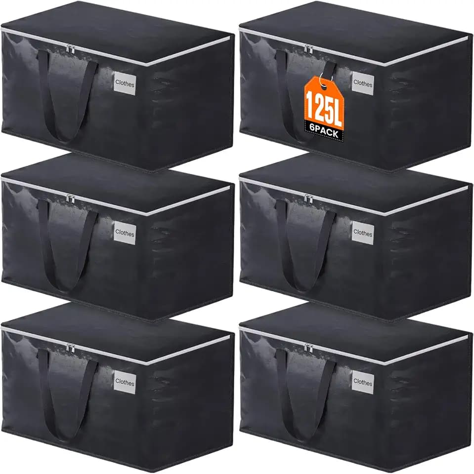 Fabspace Heavy Duty Moving Bags, 125L Collapsible Storage Totes, 6-Pack