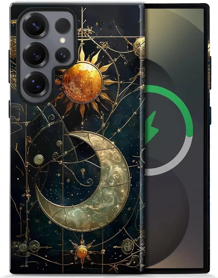 Magnetic Case for Samsung Galaxy S23 Ultra,Moon Celestial Glass,Shockproof 2 in 1 Dual Layer,Sparkly for Party & Commute, Women Men