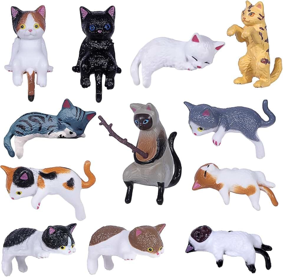 12 Pcs Mini Resin Cat Figurines Collectible Decor Set