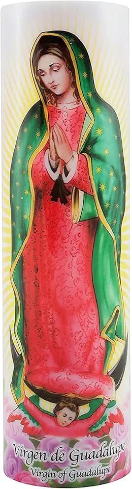 Virgin of Guadalupe Flameless LED Prayer Candle, Unique Religious Decoration, Gift Idea for Mothers Day, Birthday, or Any Holiday 8.2 Inches