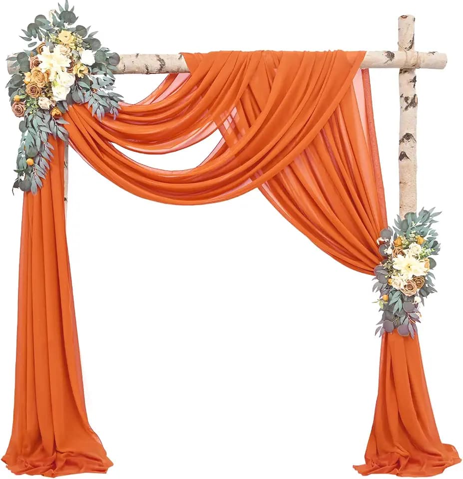 2 Panels Wedding Arch Draping Fabric 20Ft Length x 28" Width Orange Arch Drapes Chiffon Fabric Sheer Curtains Backdrop for Party Bridal Decorations Wedding Ceremony Ceiling Stage Reception Decor