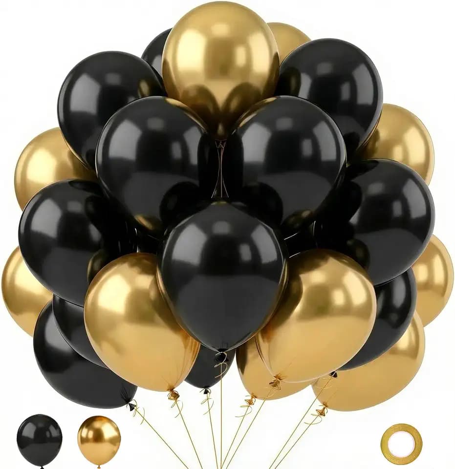 Black and Gold Balloons, 70Pcs 12 Inch Latex Party Balloon Set