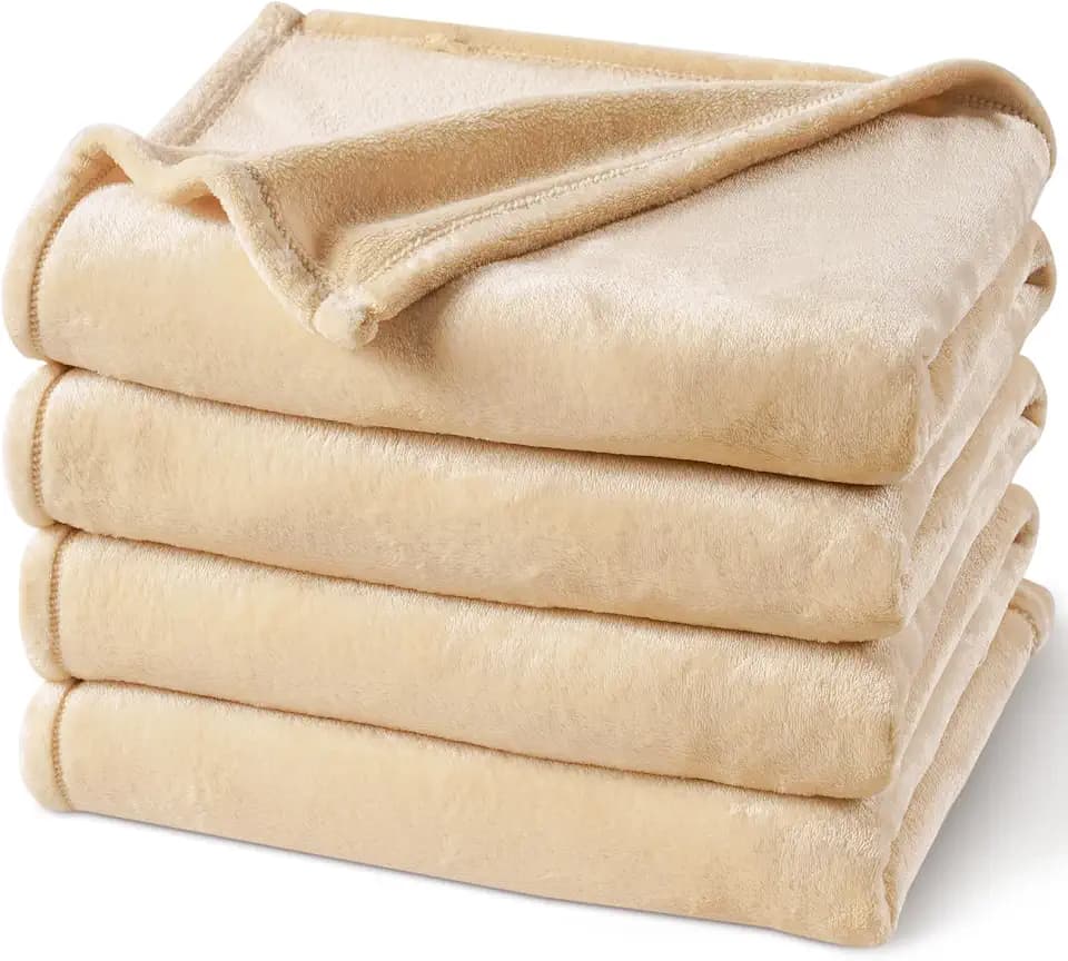 PHF Fleece Blanket Queen 90"x90" - 300GSM Lightweight Airy Warmth, Beige