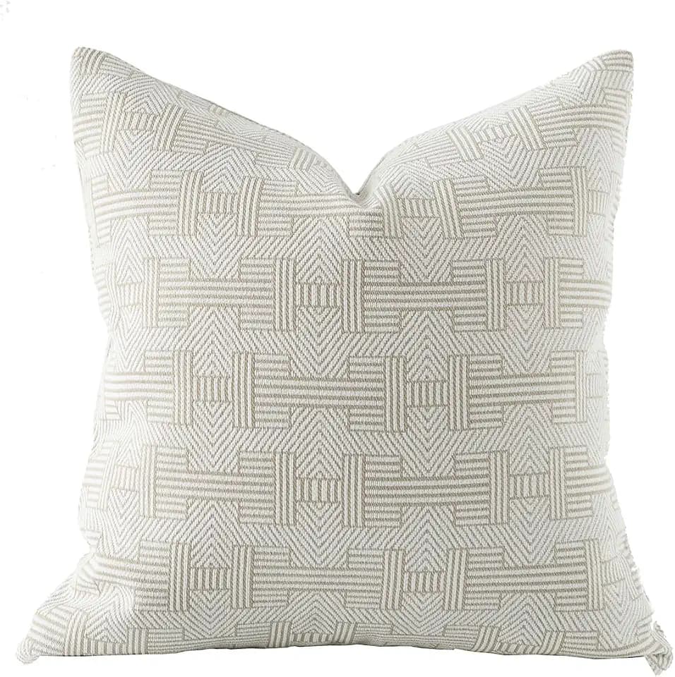 Croker Horse 20x20'' Inches Throw Pillow Cushion Cover - Emma Beige Tawny Birch Stripe Pattern Series Luxury Couch Sofa Pillow for Living Room Bedroom