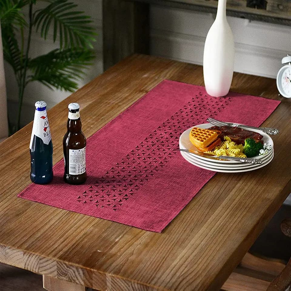 ARTABLE Burgundy Rectangle Fabric Table Runner Finished Edge 16 x 36 Inch