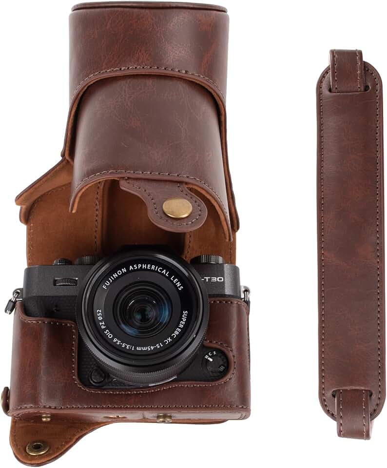 kinokoo Kameratasche für Fujifilm XT10 T20 XT30 XT30 II XT30 III, PU-Leder-Schutzhülle Fuji X-T30 III X-T30 II X-T30 X-T20 X-T10 mit 16-50 mm und 18-55 mm Objektiv – mit Schultergurt – Kaffee