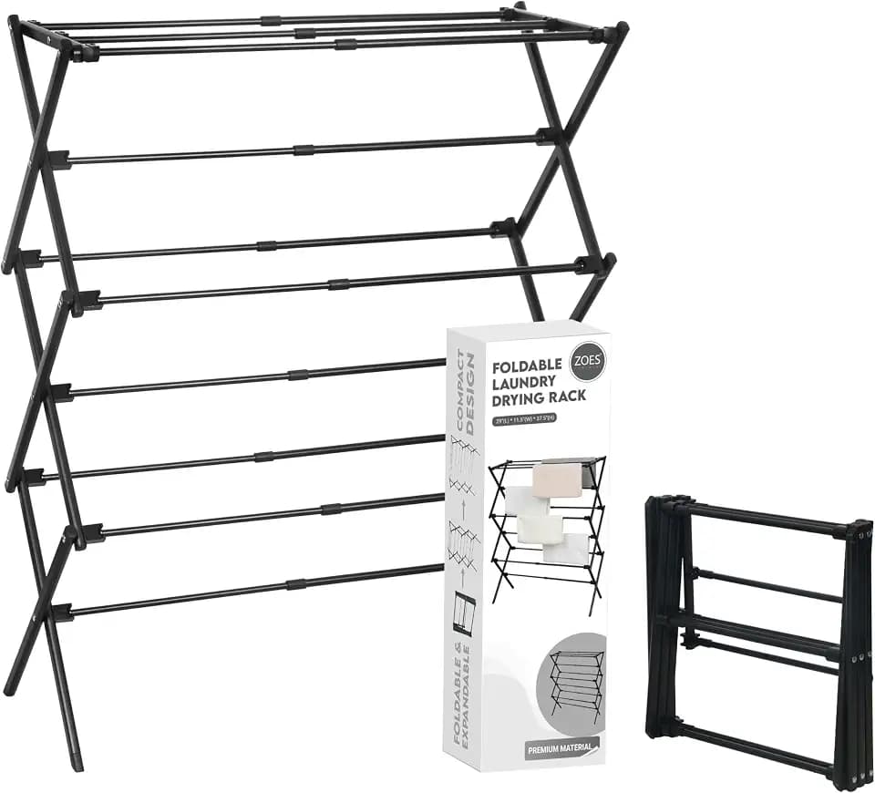 ZOES HOMEWARE Clothes Drying Rack,Collapsible Drying Rack Clothing, Black