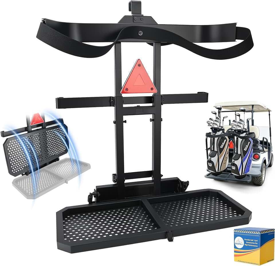 Upgraded Universal Foldable Golf Cart Rear Seat Bag Holder Direct Fit for EZGO, Club Car, Yamaha Golf Carts, No Drilling Required, Rust-Proof, Fit Normal & Widen Grab Bar