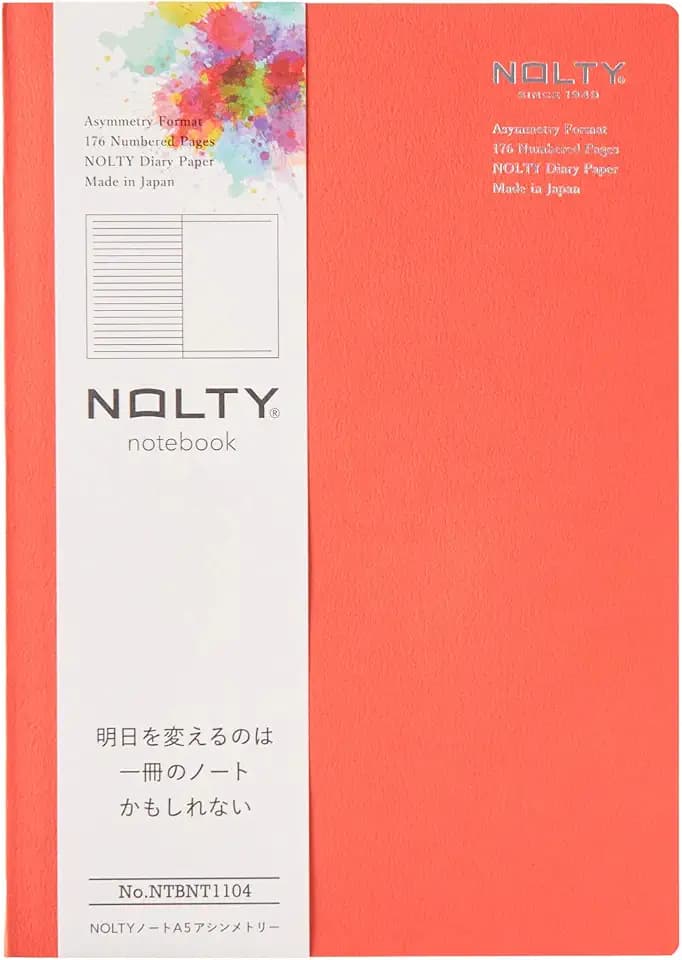 NOLTY Notebook, A5 Lined + Dot Grid, Made in Japan, Orange, NTBNT1104