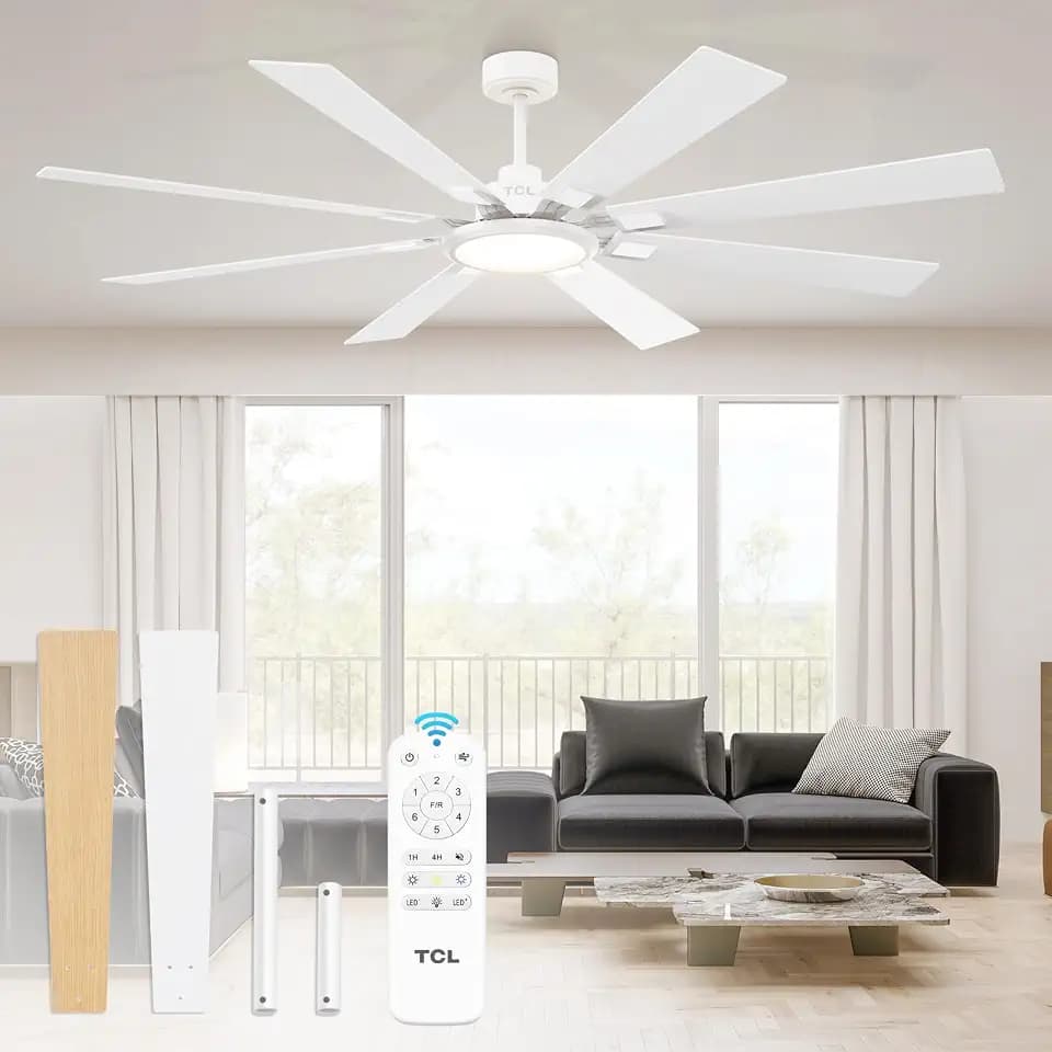 TCL Ceiling Fans with Lights and Remote: 72 Inch 8 Blades White DC Fan