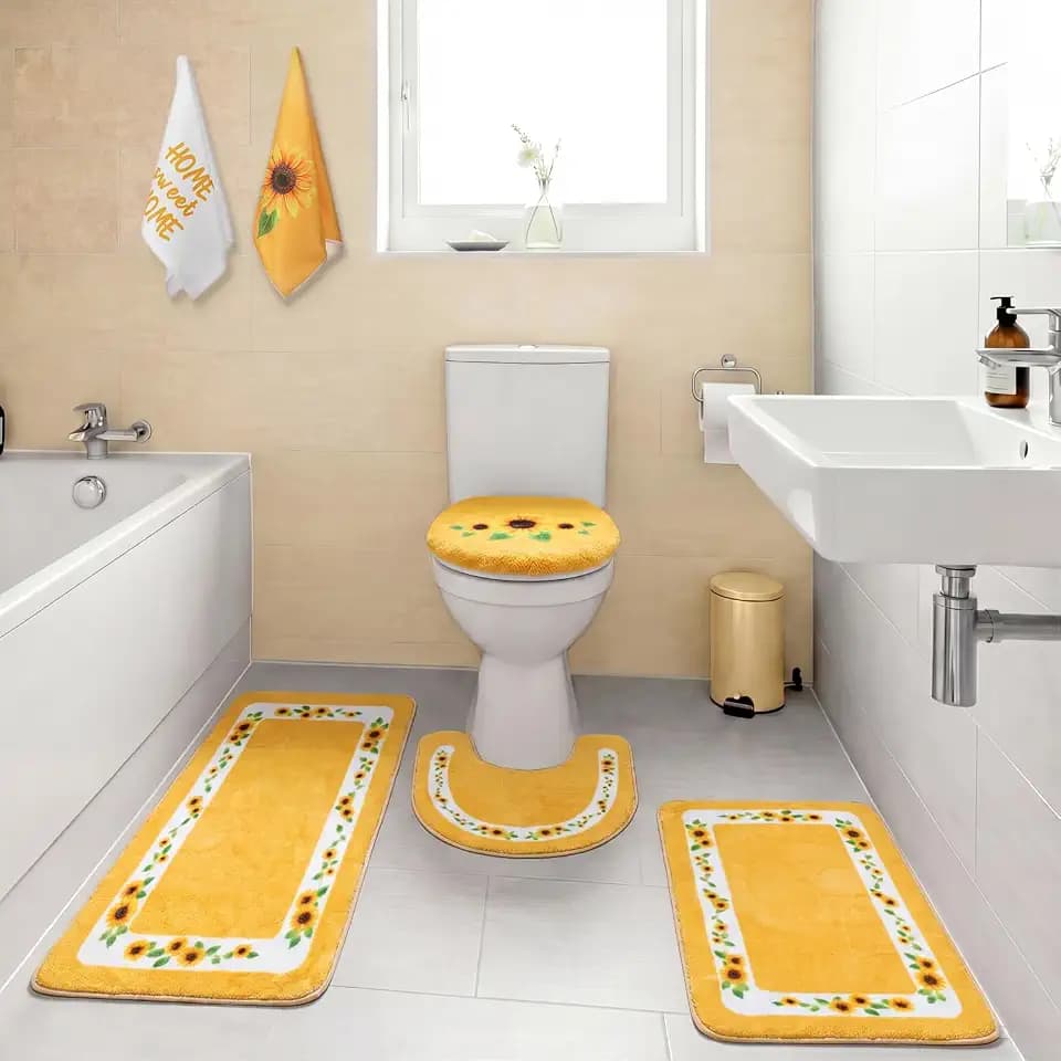Nuanchu 6 Pcs Sunflower Bathroom Rugs Set