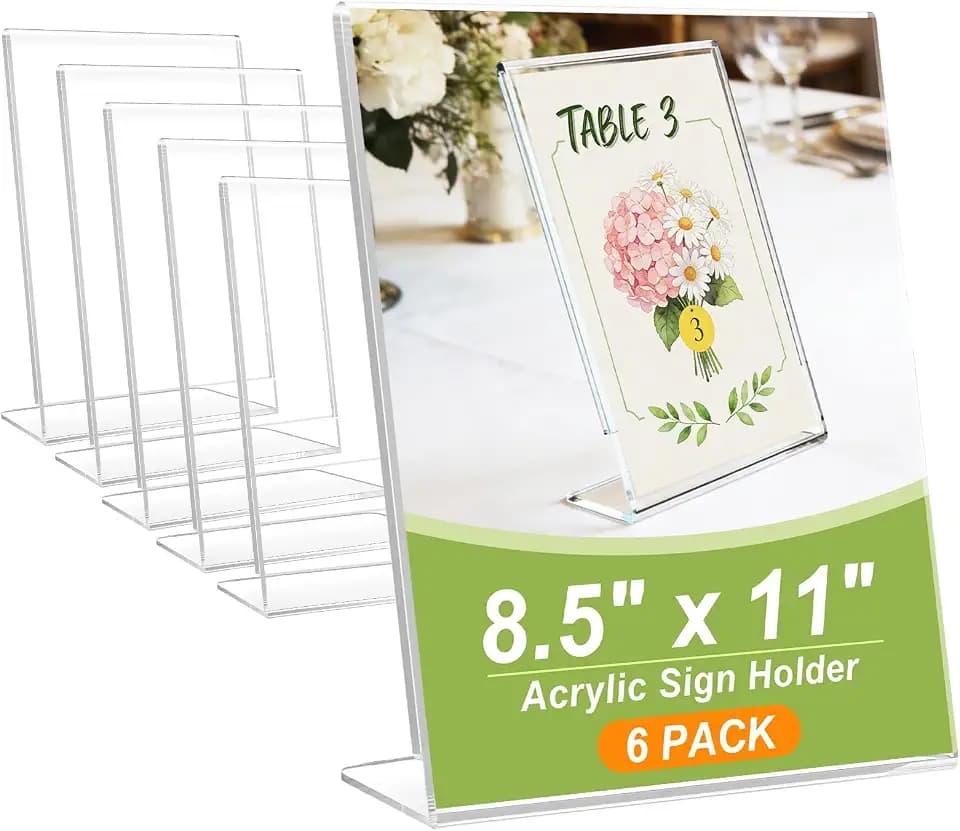 8.5x11 Acrylic Sign Stand Holders, Clear Plastic Table Paper Display Stands