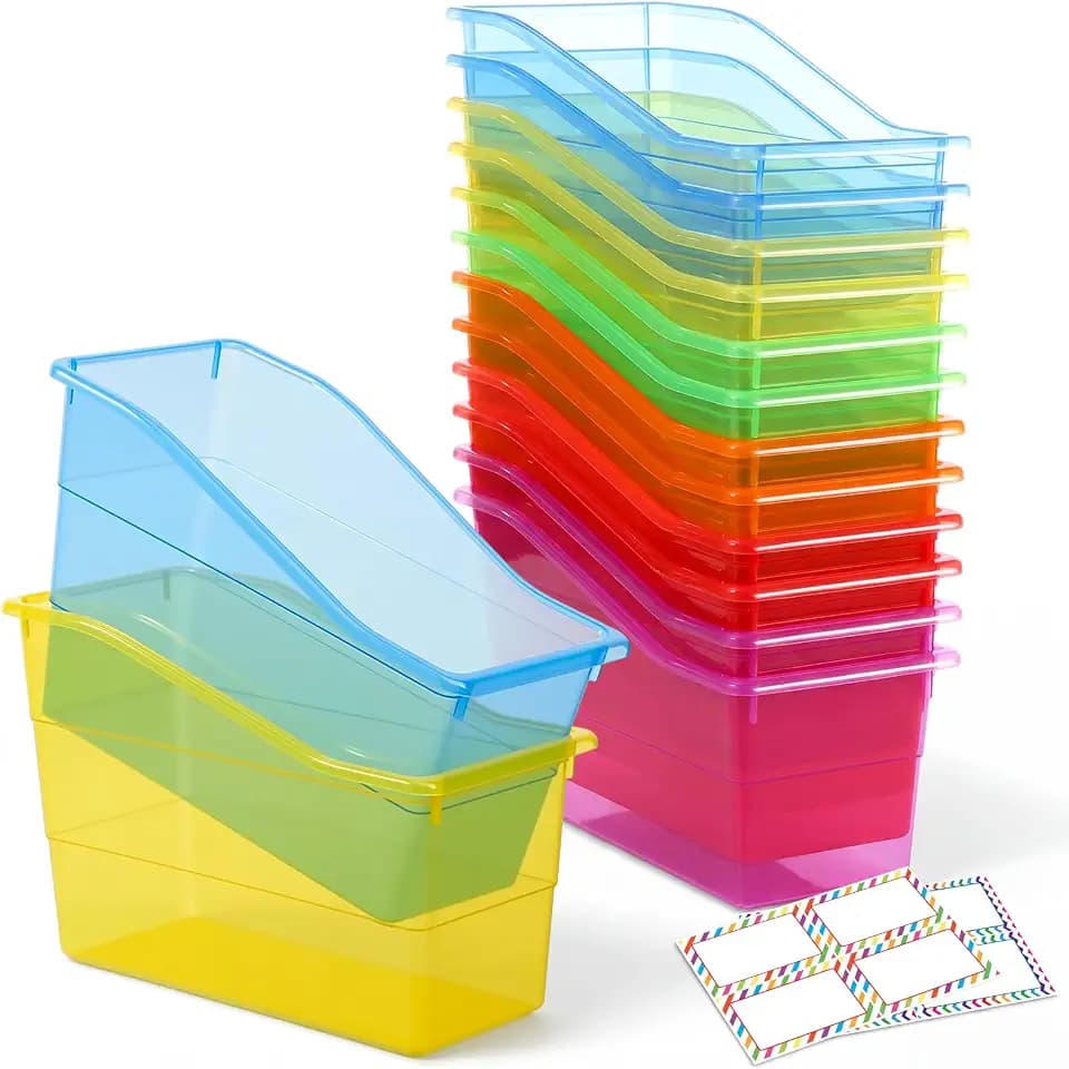 Blosssound 12 Set Book Bins for Classroom Stackable,Translucent Colorful
