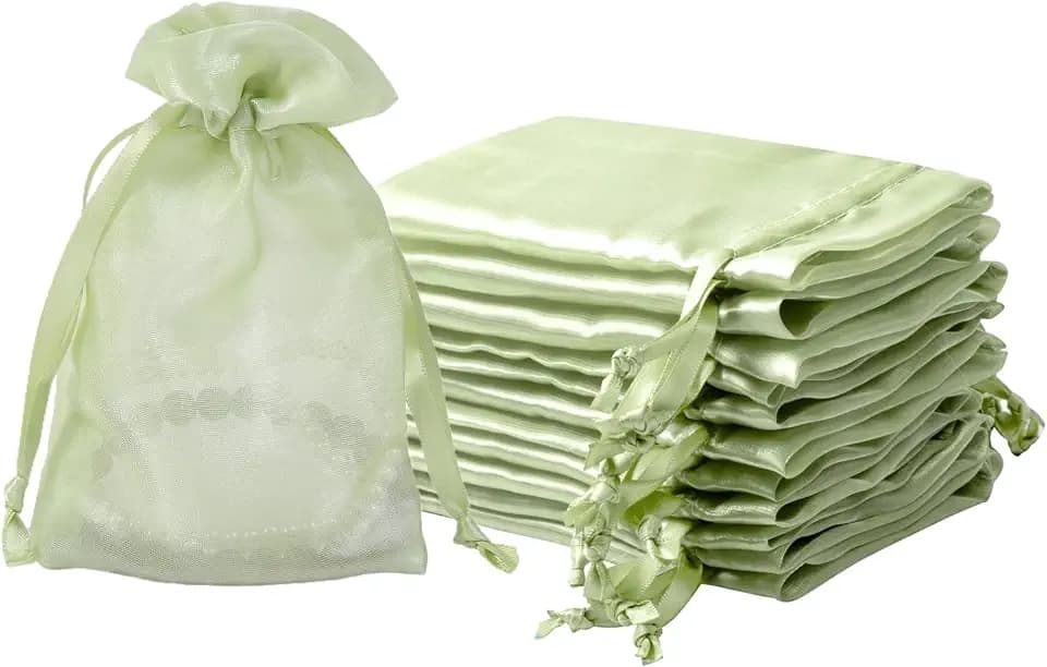 QIANF 20 Pcs Light Green Small Organza Bags 4X6 inch for Wedding Favors with Drawstring, Mini Mesh Gift Bags Jewelry Pouch for Candy Bridal Shower Party Favor Baby Shower Christmas