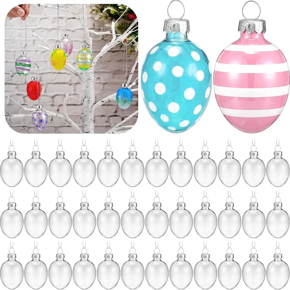 Wettarn 72 Pcs Clear Glass Easter Egg Ornaments Decorations to Paint Hanging Eggs for Tree Easter Crafts DIY Basket Fillers Gifts School Activities Supplies
