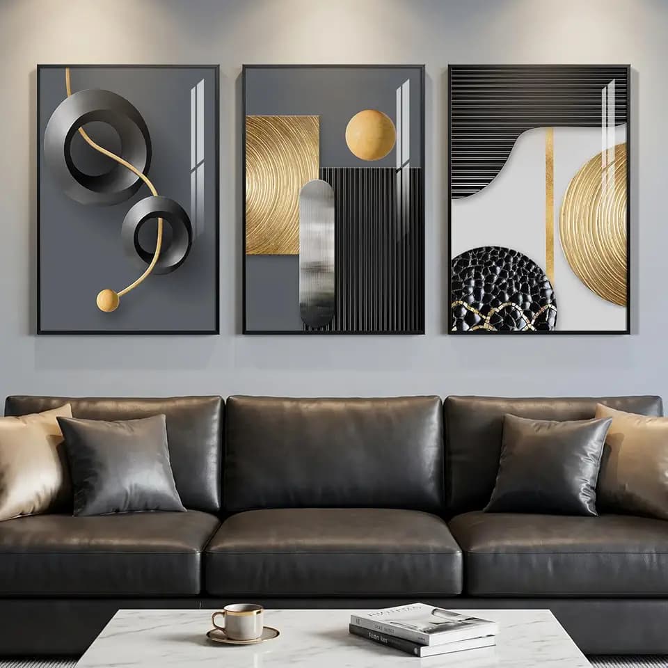 Framed Black and Gold Modern Abstract Wall Art for Living Room, 20x30 In