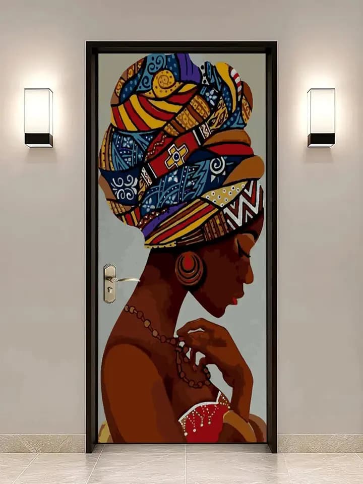 artfanke 3D Peel and Stick Door Sticker Decal African Woman 30.3"x78.7"
