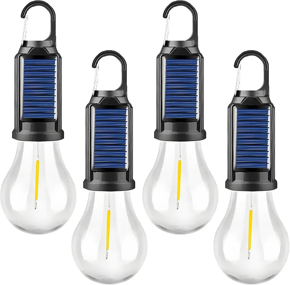 4 Packs Solar Tent Camping Lantern Rechargeable, Portable LED Outdoor Waterproof Emergency Lanterns with 3 Modes, Hanging Tent Light Bulbs with Clip Hook for Camping Hiking Hurricane Outages