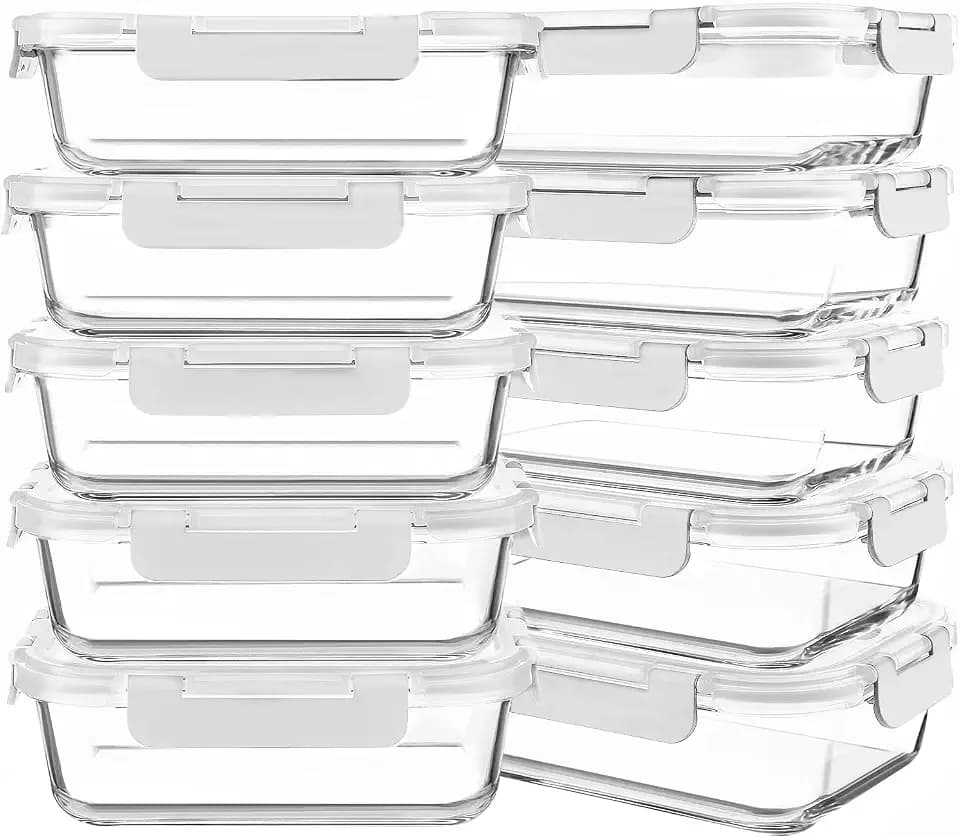KOMUEE 10 Packs 30 oz Glass Meal Prep Containers with Lids, White