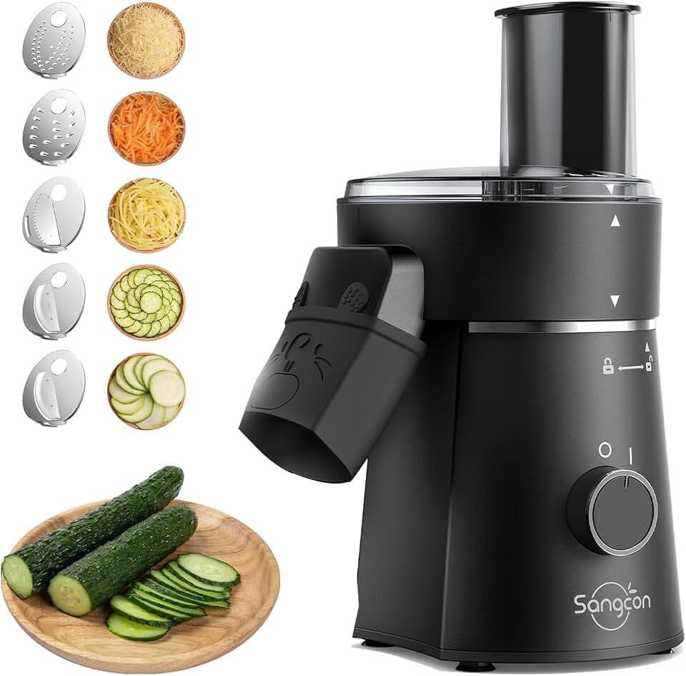 Sangcon 5-in-1 Electric Cheese Grater and Vegetable Slicer for Block Cheese