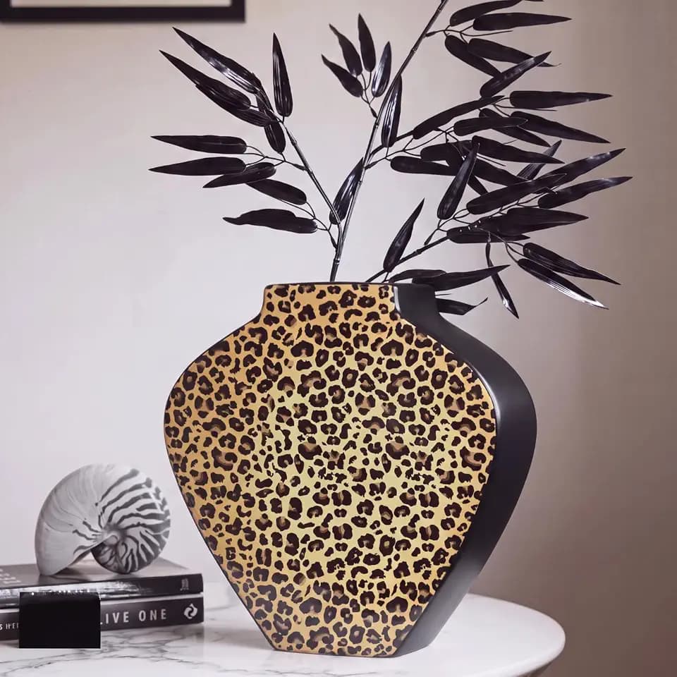 9.4inch High Luxe Leopard Ceramic Vase, Cheetah Print Home Decor