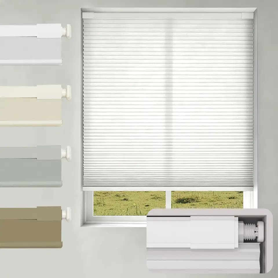 No Drill No Tools Light Filtering Cellular Shades,Cordless Blinds for Indoor Windows,Thermal Insulation Window Shades Honeycomb Blinds for Bedroom,Office,Home,Light White,35.5" w x 64" h
