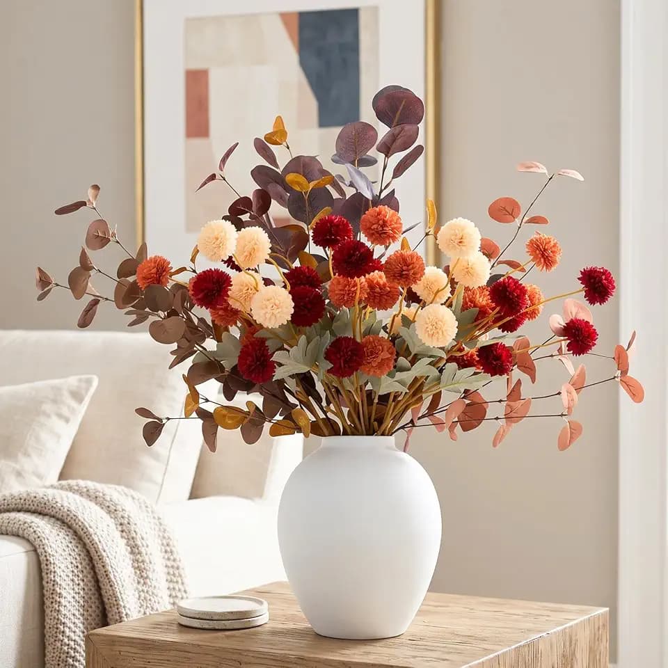 Orange Fall Flower Arrangement with Vase, Fall Centerpieces For Tables