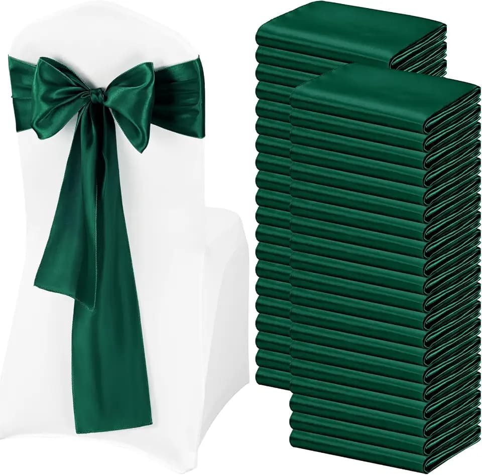 Pesonlook 120 PCS Forest Green Satin Chair Sashes Bows,Satin Chair Sashes Universal Chair Cover for Wedding Reception Restaurant Event Decoration Banquet,Party,Hotel Event Decorations (7 x 108 inch)