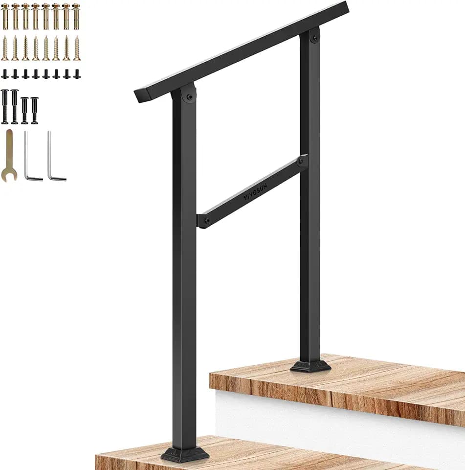VIVOSUN 2-Step Stair Handrail 26"x36" Wrought Iron Porch Railing Black