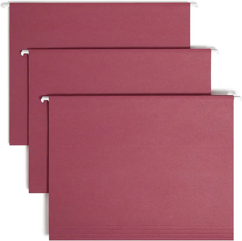 Smead Colored Hanging File Folder with Tab, 1/5-Cut Adjustable Tab, Letter Size, Maroon, 25 per Box (64073) (Pack of 1)