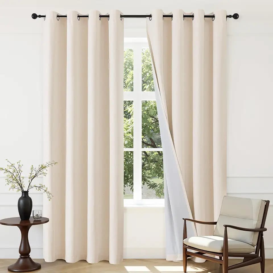 Joydeco 100% Blackout Beige Linen Curtains 108 Inches Long 2 Panels Set