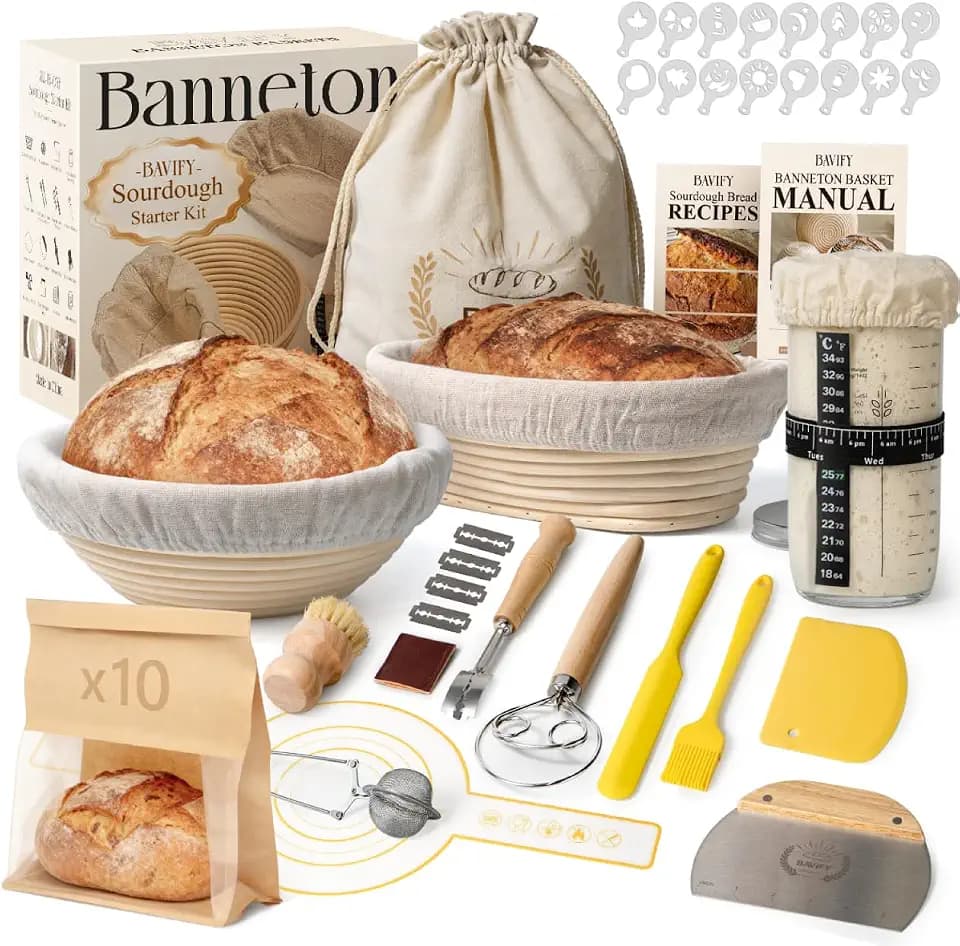 BAVIFY Sourdough Starter Kit, Banneton Bread Proofing Baskets Set