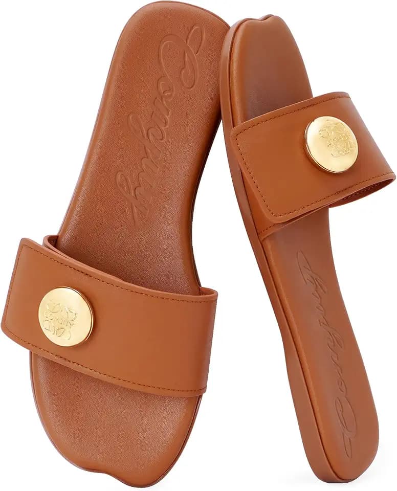 Womens Flats Sandals Square Toe Slip On Metal Button Dress Flat