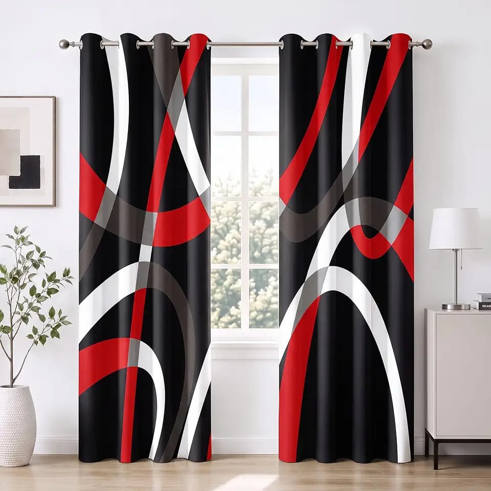 weesire Black and Red Blackout Curtains, 52 x 96 Inch, Grommet, 2 Panels