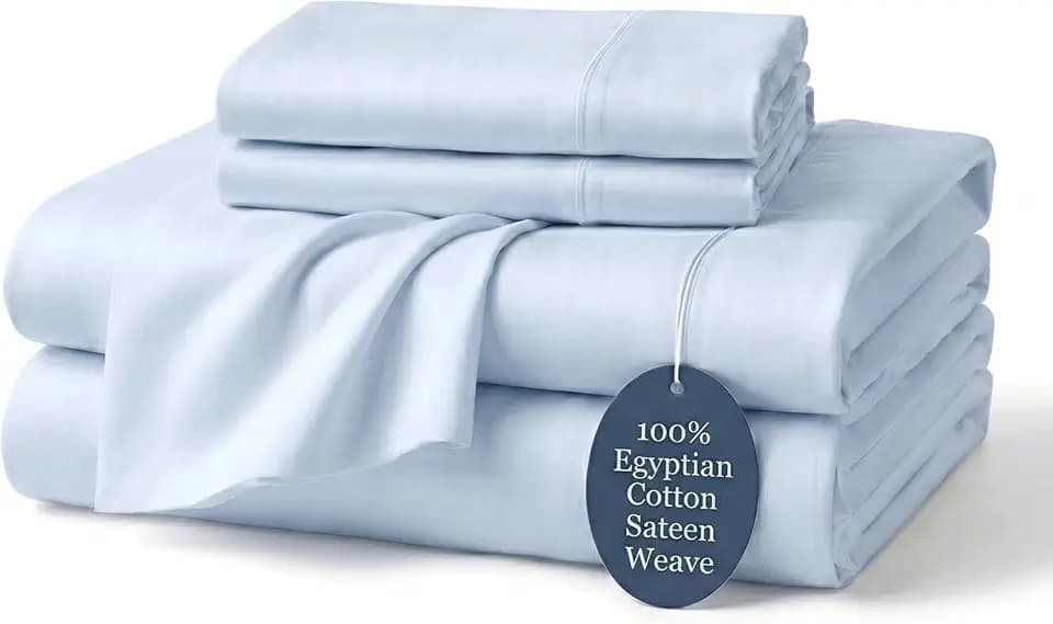 100% Egyptian Cotton Queen Sheets Light Blue, 1000 Series, 16" Deep Pocket