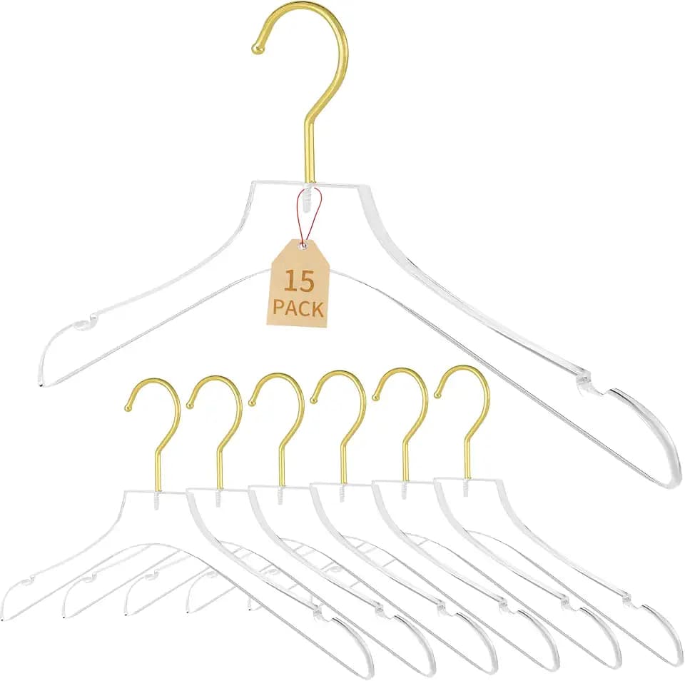 Acrylic Hangers Clear and Gold Premium Quality Clothes Hangers Standard Clothing