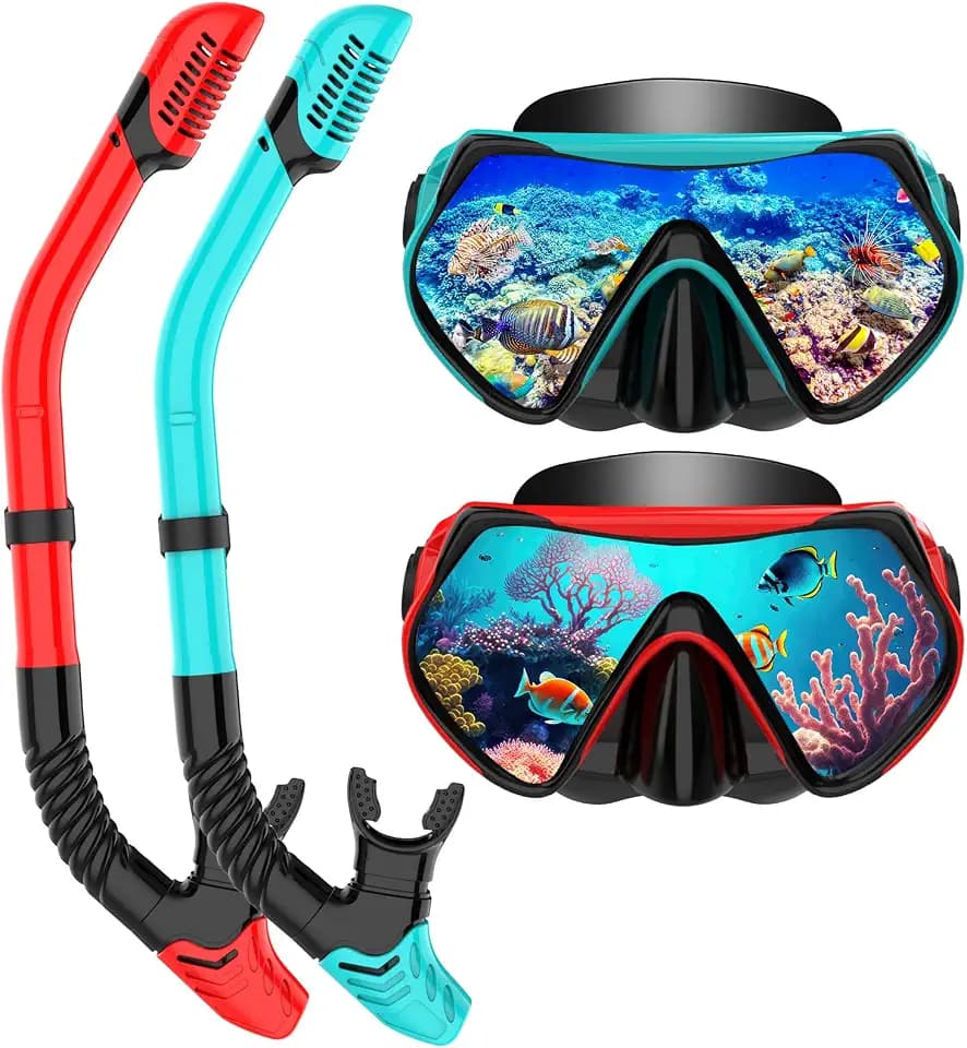 Snorkeling Gear for Adults, Dry-Top Snorkel Set Scuba Diving mask, 180°Panoramic Wide View Professional Snorkeling Gear Breathing Freely Snorkel Mask (Green+Red)