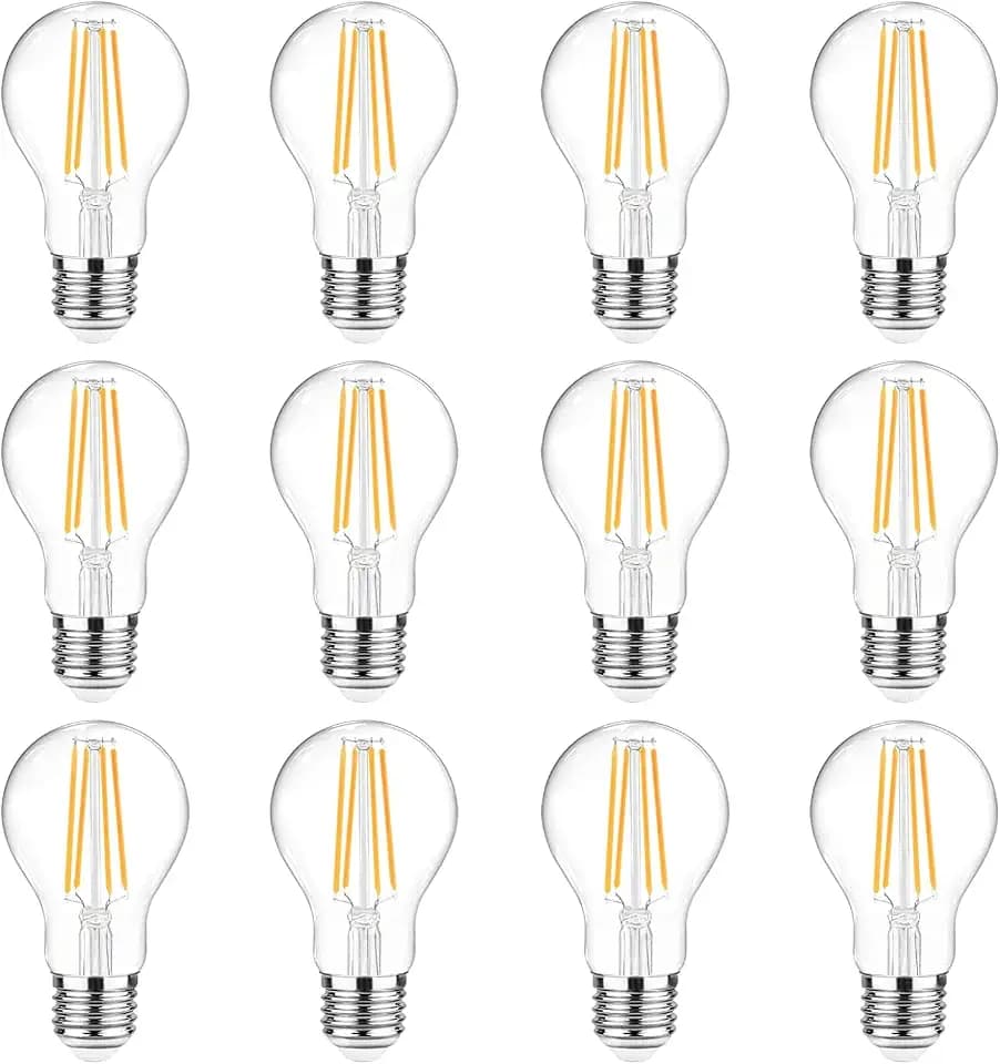 Ascher 60 Watt Equivalent, E26 LED Filament Light Bulbs, Warm White 2700K, Non-Dimmable, Classic Clear Glass, A19 LED Light Bulb with 80 CRI, Pack of 12