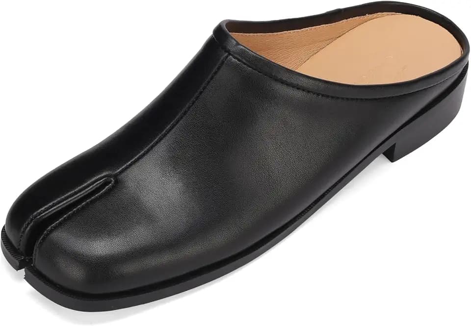 Women's Split Toe Mules Faux Leather Tabi Flats Backless Slip On Shoes for Women Comfortable Casual Dress Shoes Minimalist Fashion Mules for Daily Wear