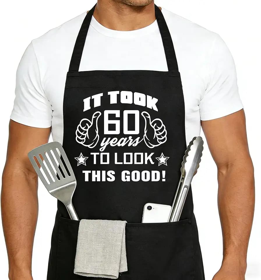 30th 50th 60th 70th Birthday Gifts for Men, Apron Gifts for Husband Wife Friends, Kitchen Chef Aprons with 2 Pockets