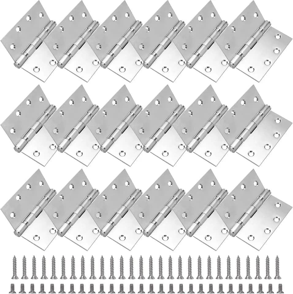 18 Pack Silver Door Hinges for Interior and Exterior Doors, 4.5 Inch Heavy Duty Stainless Steel Hinges Ball Bearing Door Hinges with Square Corners, Brushed Nickel
