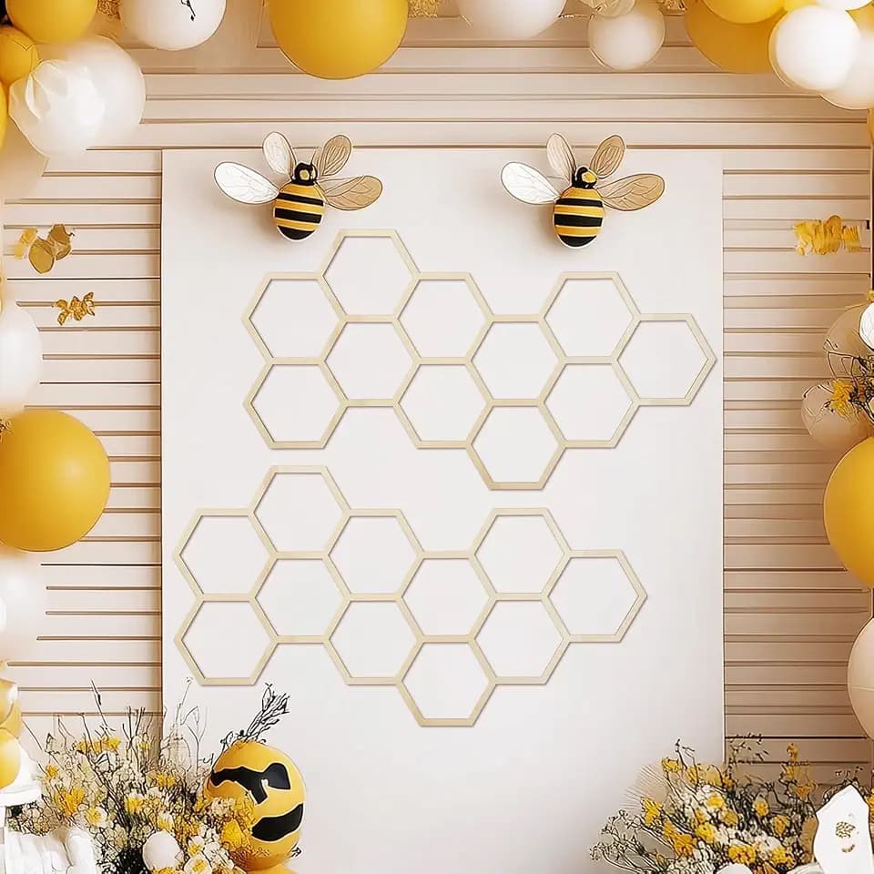 Silipull 2 Pcs 22 x 12 Inch Large Wood Honeycomb Decoration Honeycomb Wall Decor Wood Hexagon Decor Bee Wall Hanging Decoration for Living Room Garden Bedroom Office Home Party(Wood Color)