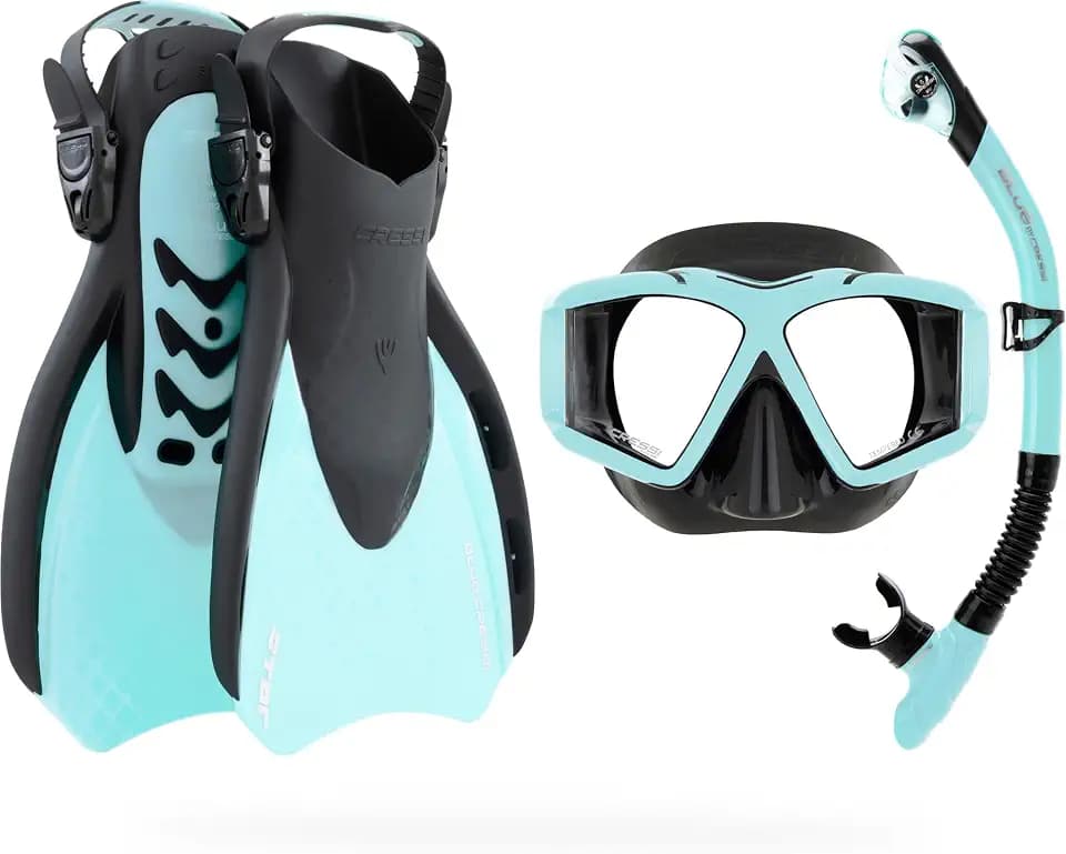 Cressi Adult Snorkel Set Traveler Set, Dry-Top Snorkel, Compact Travel Fins