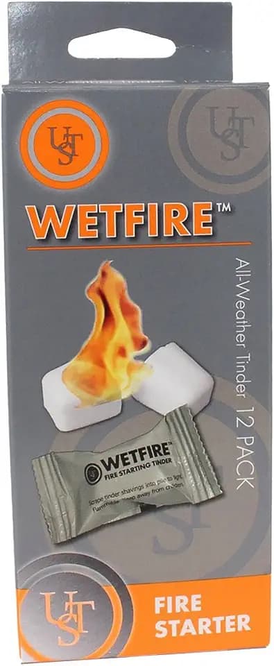 UST WetFire Tinder with Lightweight, Compact Design, Individual Packaging and 5 Year Shelf Life for Hiking, Backpacking, Camping and Outdoor Survival