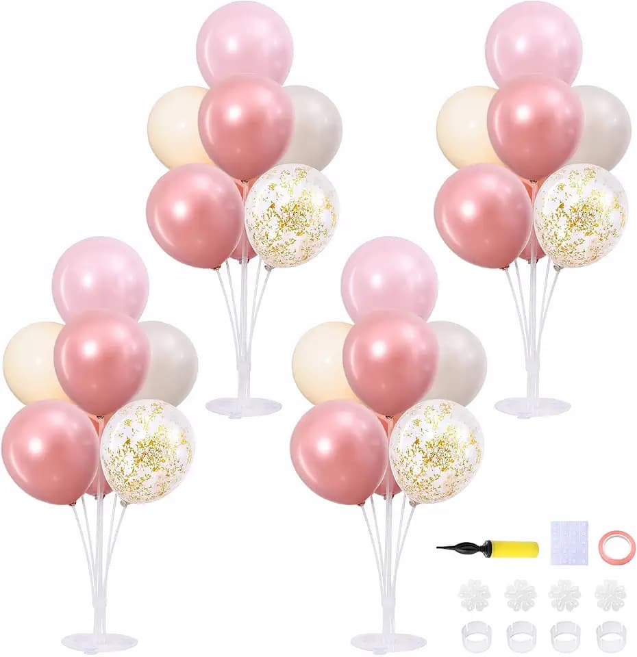 4 Sets Pearl Pink Sand White Balloons Stand for Table Centerpieces