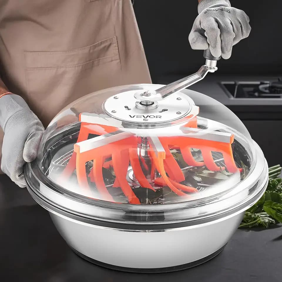 VEVOR Erntemaschine Bowl, 42cm manuell, Bud Trimmer mit Edelstahlklingen, Nass- & Trocken-Hydrokultur-Schneidemaschine, gedrehter Schleuderschnitt für Pflanzen, Blätter, Knospen, Blumen